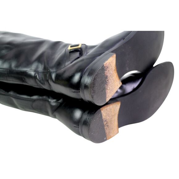 Cole Haan BLACK GENUINE LEATHER LOW HEEL ROUND TOE SIDE ZIP BELTED BOOTS Sz 7B - Picture 7 of 11